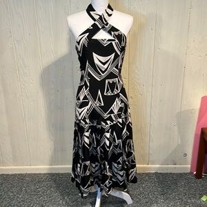 Outlander Studio Vintage Silk Black and White Dress, Size 10
